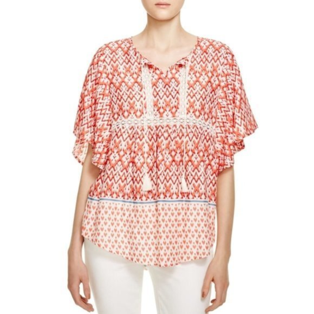 New BeachLunchLounge Small S Beyonce Ikat Tassel Boho Peasant Top Shirt Blouse
